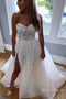 Luxurious Sweetheart Beaded Floral Applique Tulle Slit Wedding Dress PW562