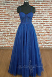 A Line Sweetheart Glitter Evening Dress, Tulle Long Prom Dress With Appliques GP717