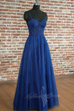 A Line Sweetheart Glitter Evening Dress, Tulle Long Prom Dress With Appliques GP717