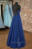 A Line Sweetheart Glitter Evening Dress, Tulle Long Prom Dress With Appliques GP717