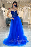 Sweetheart Royal Blue A Line Long Prom Dress Appliques Evening Dress GP752