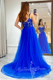 Sweetheart Royal Blue A Line Long Prom Dress Appliques Evening Dress GP752