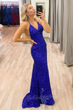 Royal Blue Mermaid Long Prom Dress with Sequin, Backless Evening Dress GP748