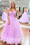 Sweetheart Lilac Tulle Long Prom Dress Layered Evening Dress with Pleated GP754