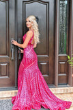 gorgeous burgundy v neck mermaid sequin long porm dresses