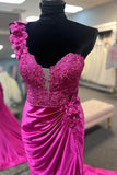 One Shoulder Fuchsia Mermaid Long Party Dress With Pleated