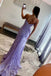 lavender lace mermaid pleated long prom dresses slit evening gown