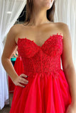 Elegant A-line Sweetheart Evening Dress, Ruffles Red Tulle Long Prom Dress GP716