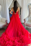 Elegant A-line Sweetheart Evening Dress, Ruffles Red Tulle Long Prom Dress GP716