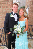 Straps Sweetheart A-Line Prom Dress Sky Blue Tulle Formal Dress with Ruffles GP766