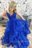 Sparkly A-Line Prom Dress Royal Blue V-neck Formal Dress with Layers GP764