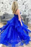 Sparkly A-Line Prom Dress Royal Blue V-neck Formal Dress with Layers GP764