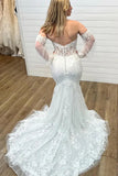 Sweetheart Mermaid Detachable Long Sleeves Wedding Dress, Lace Bridal Gown PW590