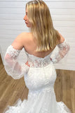 Sweetheart Mermaid Detachable Long Sleeves Wedding Dress, Lace Bridal Gown PW590