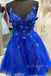 new royal blue glitter straps 3d floral embroidery homecoming dress