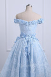 Off Shoulder High Low Light Blue Lace Homecoming Dresses Appliqued Prom Dress GP520