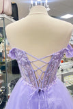 Off Shoulder Lavender Appliques Homecoming Dress Tulle Short Party Dress GM698