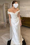 Off The Shoulder Pleated Sheath Long Wedding Gown, Simple Bridal Gown PW565
