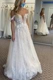 Off the Shoulder A-line Wedding Gown Sparkly Appliques Bridal Gown PW593