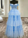 Off the Shoulder Blue Tulle Tiered Prom Dress, Princess Graduation Gown GP653