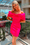 Off the Shoulder Bowknot Neck Hot Pink Bodycon Homecoming Dress GM672