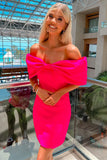 Off the Shoulder Bowknot Neck Hot Pink Bodycon Homecoming Dress GM672