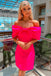 Off the Shoulder Bowknot Neck Hot Pink Bodycon Homecoming Dress GM672