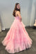 one shoulder pink tulle long prom dresses glitter tiered formal gown