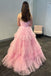 one shoulder pink tulle long prom dresses glitter tiered formal gown