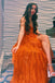 orange sweetheart long prom dresses with lace long slit tiered tulle evening dress