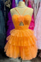 Orange Tulle Short Homecoming Dress with Keyhole Tiered Skirt Dress GM680