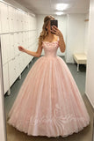 Pink 3D Floral Spaghetti Strap Tulle Ball Gown, Fairytale Puffy Long Prom Evening Dress GP848