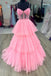 Pink Corset Tulle Tiered Prom Dresses A-line Long Formal Dress GP675