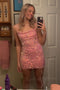 Pink Sheath Sequins Mini Homecoming Dress, Tight Short Prom Dress GM621