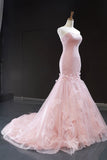 pink sweetheart tulle mermaid long prom dress pink evening dress