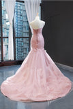 Pink Sweetheart Tulle Mermaid Long Prom Dress Pink Evening Dress GP517