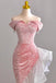 Shiny Off Shoulder Pink Mermaid Prom Dress With Ruffle, Sequin Formal Dress GP690