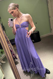 Pleated Halter Prom Maxi Dresses Lavender A-line Cut out Formal Dress GP778