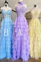 Princess Chiffon Long Prom Dresses with Lace Bodice and Ruffle Skirt GP524