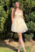 Princess Embroidery Tulle Short Party Dress, Champagne Homecoming Dress GM674