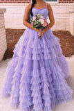 Princess Lavender Tulle Prom Dresses with Beading, Tiered Formal Gown GP661