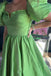 Princess Puff Sleeves Green Long Prom Dress with Tie Bow Back GP647