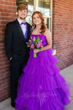 Princess Strapless Purple Prom Dress A Line Evening Gowns with Ruffles GP726