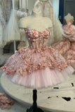 Princess Sweetheart Homecoming Dresses with Sequin 3d Flowers, Pink Sweet 16 Dresses GM524