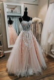 Princess Sweetheart Lace Tulle Long Prom Dresses, A-Line Pink Formal Dresses GP704