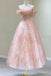 Princess Tea Length Floral Lace Tulle Prom Party Dress, Pink Graduation Dress GP694