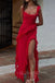 Red Fluttery Ruffles Chiffon Long Prom Dress Slit Evening Dress GP590