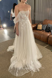 Romantic A-Line Sweetheart Appliques Tulle Boho Corset Wedding Dresses PW604