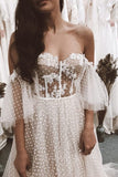 Romantic A-line Polka Dot Wedding Dress Tulle Appliques Bridal Gown PW595