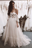 Romantic A-line Polka Dot Wedding Dress Tulle Appliques Bridal Gown PW595